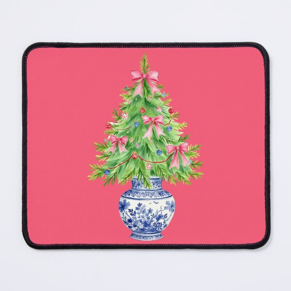 Item preview, Coquette Chinoserie Christmas Tree Pink Ribbon Bow designed and sold by Magnolia Valley Art.