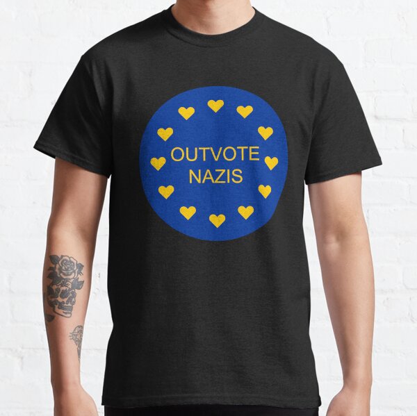 Vista previa del artículo con la obra «Bandera de la Unión Europea con corazones - VOTA A LOS NAZIS», diseñado y vendido por Glimpse-of-Hope.