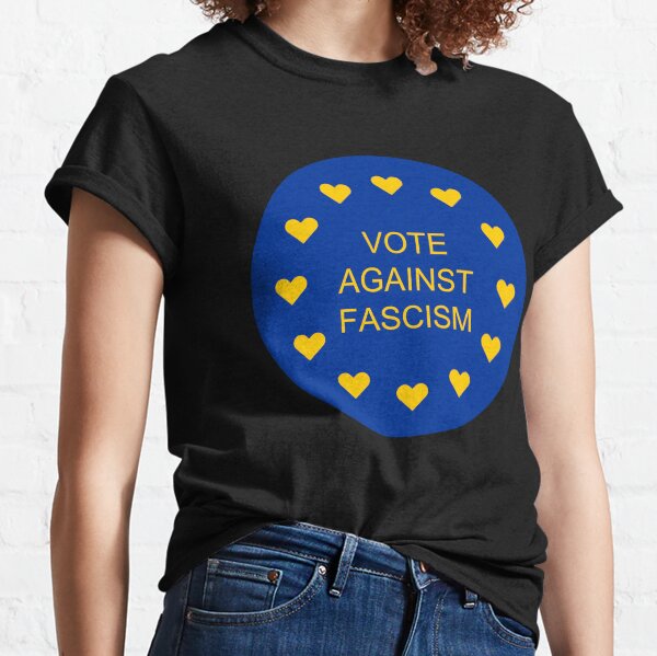 Vista previa del artículo con la obra «Bandera de la Unión Europea con corazones - VOTA CONTRA EL FASCISMO», diseñado y vendido por Glimpse-of-Hope.