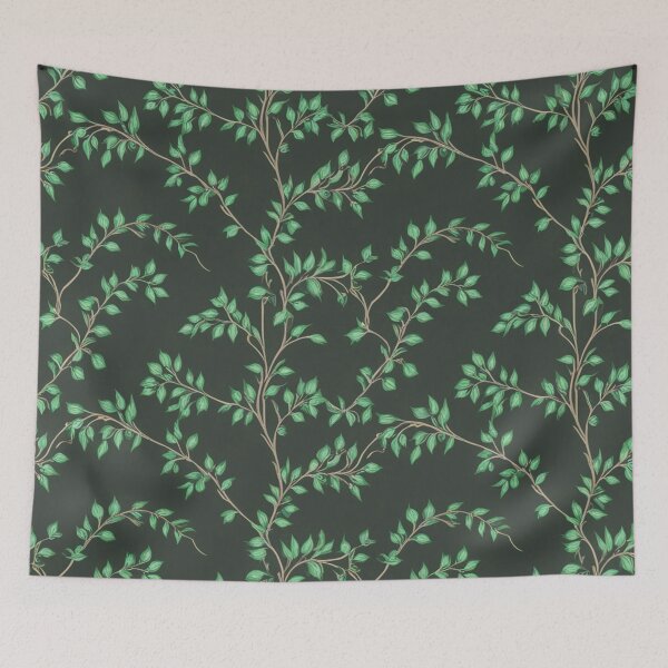 Item preview, Emerald Green Leaves Vines Pattern Dark Green Background designed and sold by burbankdesigns.