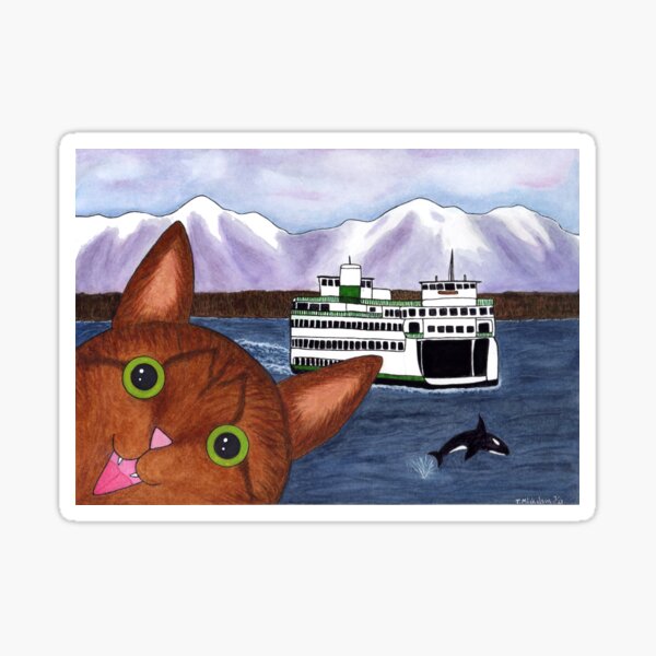 Photobomb tourist cat and the Washington State Ferry Sticker