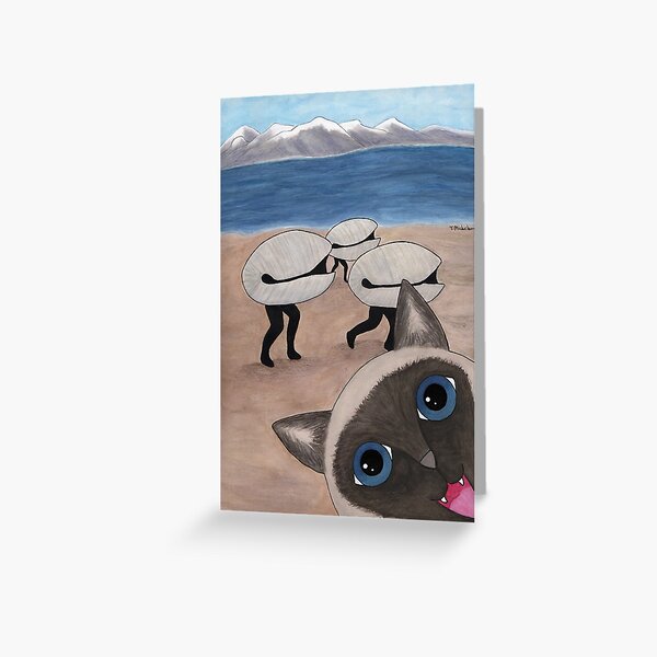Tourist Cat and the running of the clams Greeting Card
