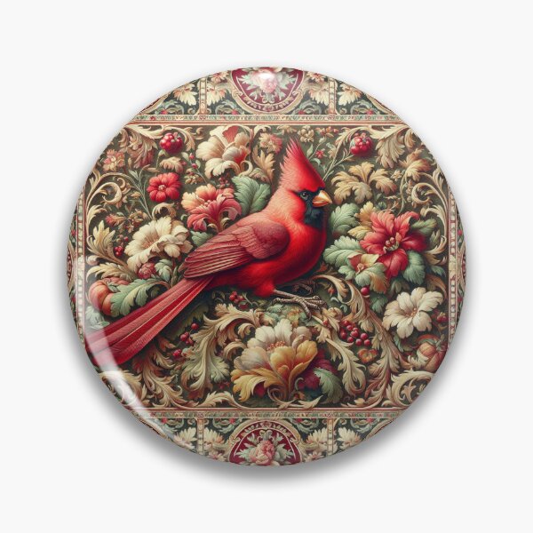 Item preview, Antique Victorian-style rug design, featuring a stunning red cardinal perched amid vibrant medieval florals and berries designed and sold by DrewRomeoCo.