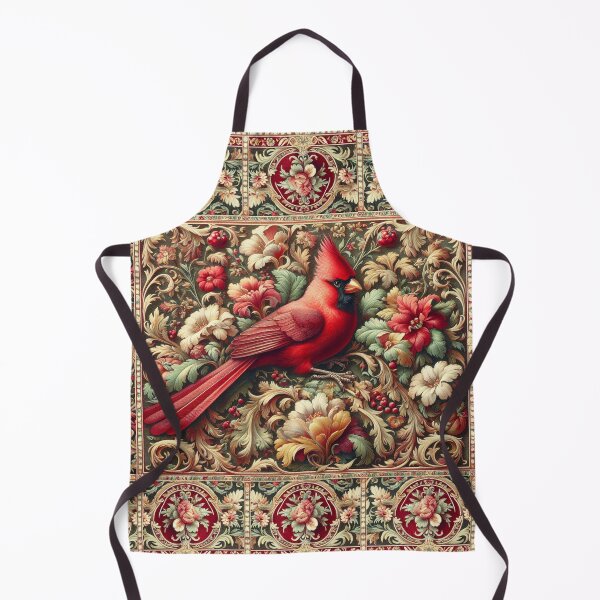 Item preview, Antique Victorian-style rug design, featuring a stunning red cardinal perched amid vibrant medieval florals and berries designed and sold by DrewRomeoCo.