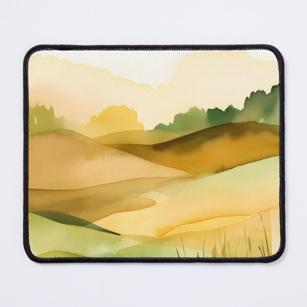 Item preview, yellow and green fields, mountainlandscape watercolor painting, nursury painting art designed and sold by Lightweav.