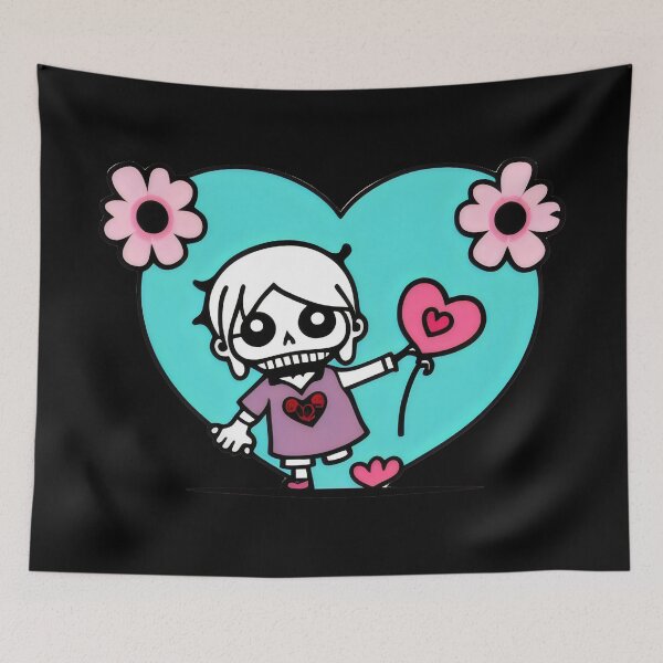 Item preview, Cute Skeleton Girl with Heart Balloon - Adorable Kawaii Love Skeleton Design designed and sold by Prime-Studio.
