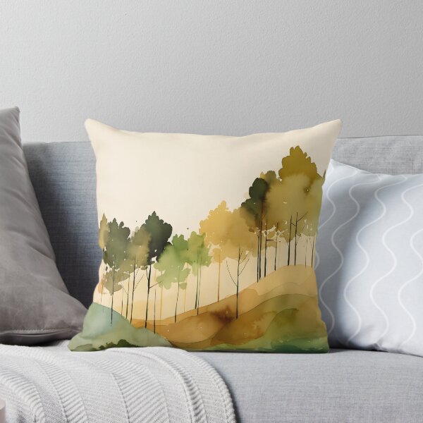 Artikelvorschau, Grüne und gelbe Bäume, Aquarell Wandkunst, Landschaftsmalerei Erdtöne-Aquarell abstrakte Malerei entworfen und verkauft von Lightweav.