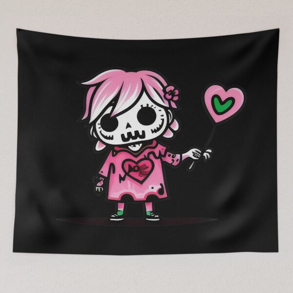 Item preview, Pink Skeleton Girl with Heart Balloon - Kawaii Love Skeleton Design designed and sold by Prime-Studio.