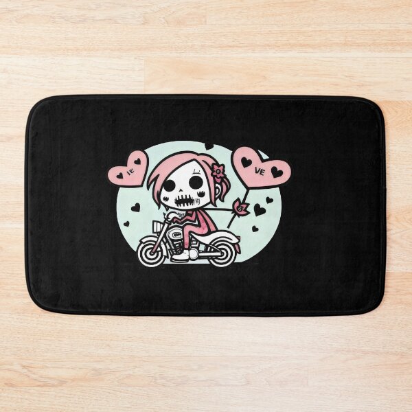 Item preview, Skeleton Girl on Motorcycle with Heart Balloons - Kawaii Love Biker Design designed and sold by Prime-Studio.