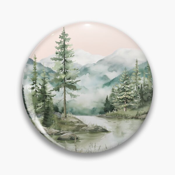 Item preview, Watercolor Pine Forest Lake mountain Aesthetic Graphic designed and sold by Nature Hues.
