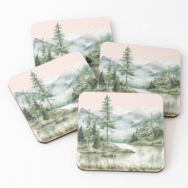 Item preview, Watercolor Pine Forest Lake mountain Aesthetic Graphic designed and sold by Nature Hues.