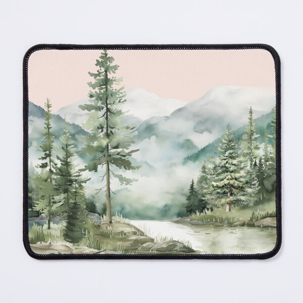 Item preview, Watercolor Pine Forest Lake mountain Aesthetic Graphic designed and sold by Nature Hues.