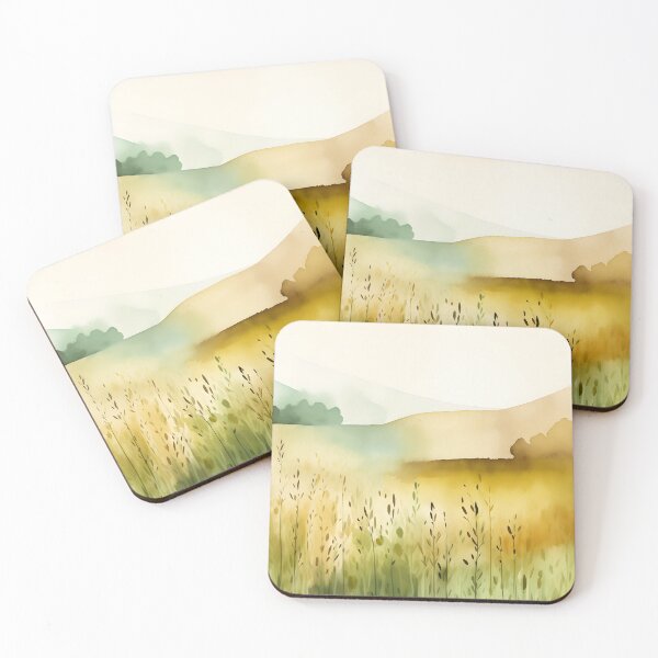 Item preview, Fields of Gold Watercolor Nature Art, Peaceful Art - Relaxing Yellow & Green Landscape Painting designed and sold by Lightweav.