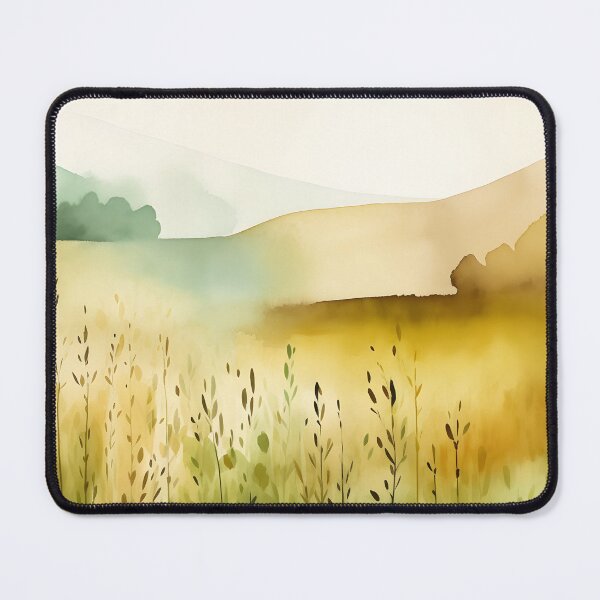 Item preview, Fields of Gold Watercolor Nature Art, Peaceful Art - Relaxing Yellow & Green Landscape Painting designed and sold by Lightweav.