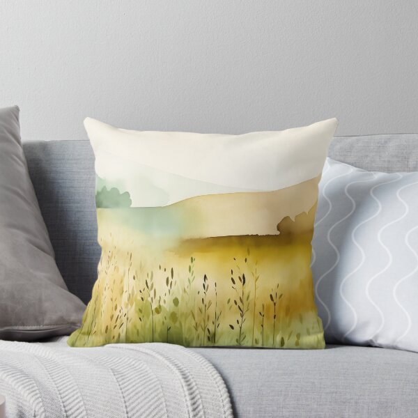Aperçu de l'œuvre Champs d'or, aquarelle, art de la nature, art paisible - Peinture de paysage relaxante jaune et verte créée et vendue par Lightweav.