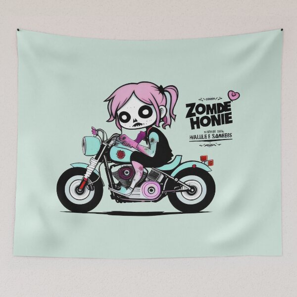 Item preview, Pink-Haired Skeleton Biker Girl - Cute and Spooky Motorcycle Design designed and sold by Prime-Studio.