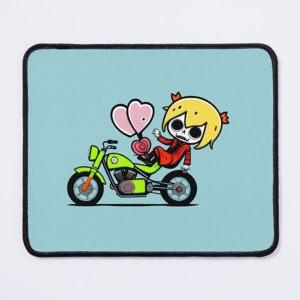 Item preview, Skeleton Girl on Green Motorcycle with Hearts - Cute and Playful Biker Design designed and sold by Prime-Studio.