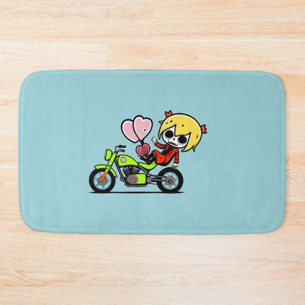 Item preview, Skeleton Girl on Green Motorcycle with Hearts - Cute and Playful Biker Design designed and sold by Prime-Studio.