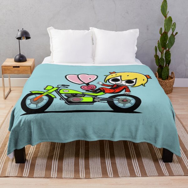 Item preview, Skeleton Girl on Green Motorcycle with Hearts - Cute and Playful Biker Design designed and sold by Prime-Studio.