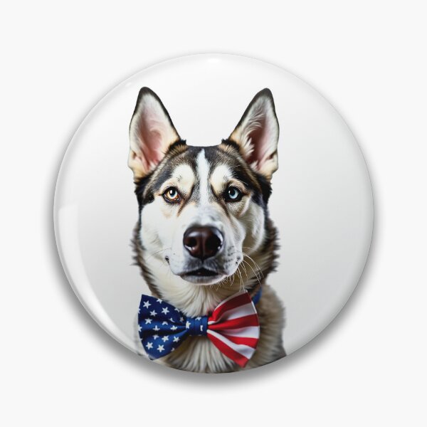 Item preview, Funny cool Siberian Husky dog wearing a USA flag bow tie designed and sold by LazyOwlStore.