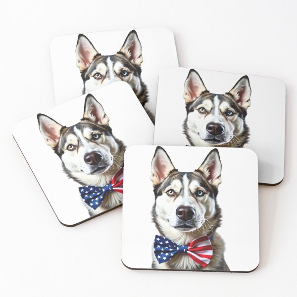 Item preview, Funny cool Siberian Husky dog wearing a USA flag bow tie designed and sold by LazyOwlStore.