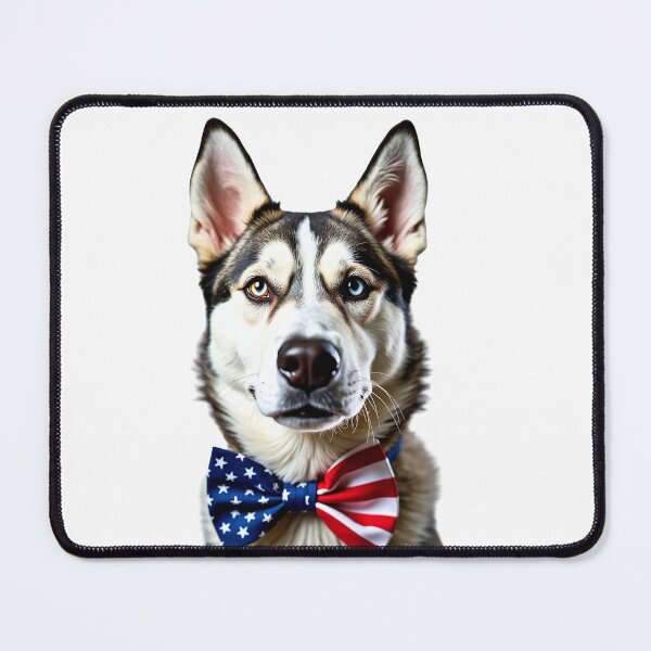 Item preview, Funny cool Siberian Husky dog wearing a USA flag bow tie designed and sold by LazyOwlStore.