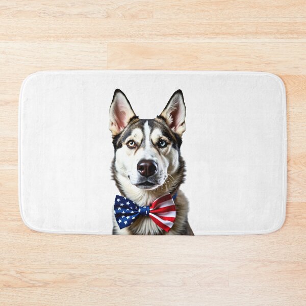 Item preview, Funny cool Siberian Husky dog wearing a USA flag bow tie designed and sold by LazyOwlStore.