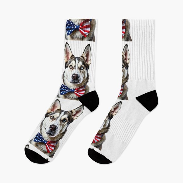 Item preview, Funny cool Siberian Husky dog wearing a USA flag bow tie designed and sold by LazyOwlStore.