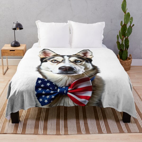 Item preview, Funny cool Siberian Husky dog wearing a USA flag bow tie designed and sold by LazyOwlStore.