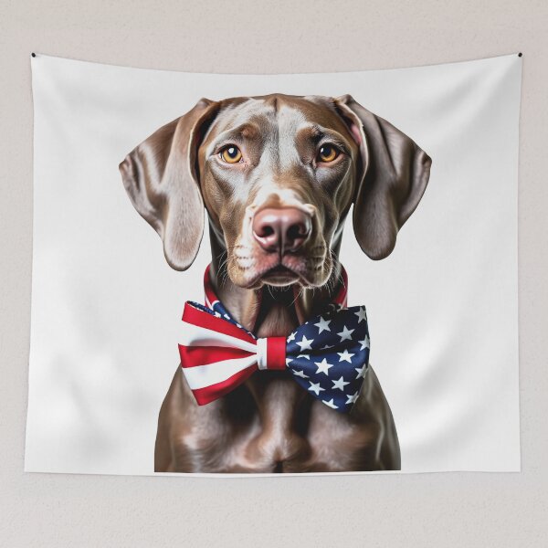 Item preview, Funny cool Weimaraner dog wearing a USA flag bow tie designed and sold by LazyOwlStore.