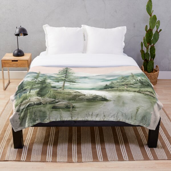 Item preview, Watercolor Pine Forest Lake mountain Aesthetic Graphic designed and sold by Nature Hues.