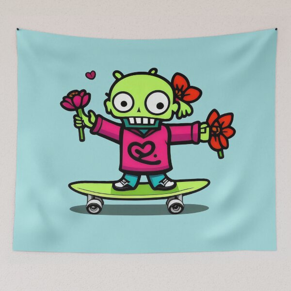 Item preview, Skateboarding Zombie with Flowers - Fun and Cute Zombie Skateboard Design designed and sold by Prime-Studio.