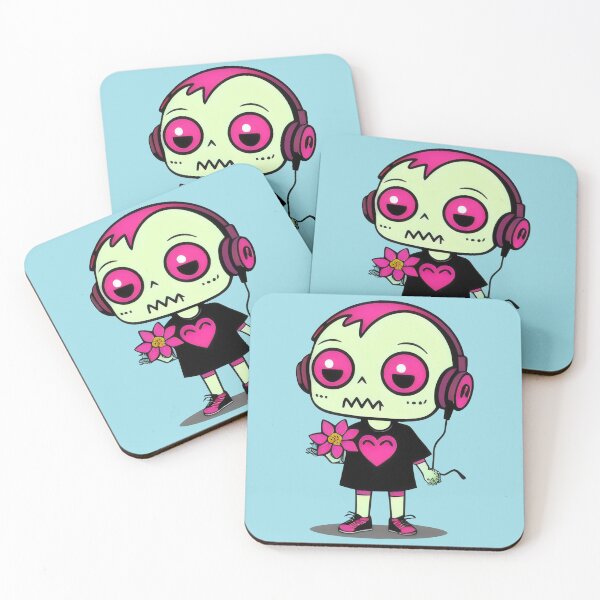 Aperçu de l'œuvre Zombie mignon avec un casque et une fleur - Design de mort-vivant mélomane kawaii créée et vendue par Prime-Studio.