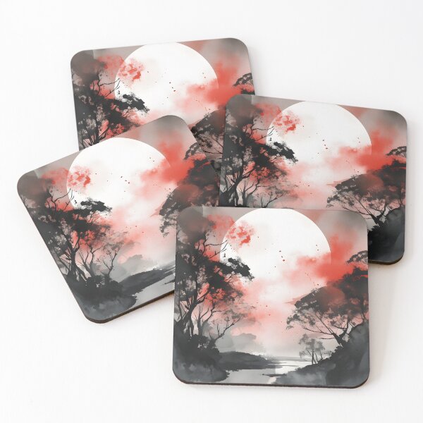 Item preview,  Dark and Red Landscape - A Gloomy Watercolor Inkwash Atmospheric Wall Art, Ethereal Art designed and sold by Lightweav.