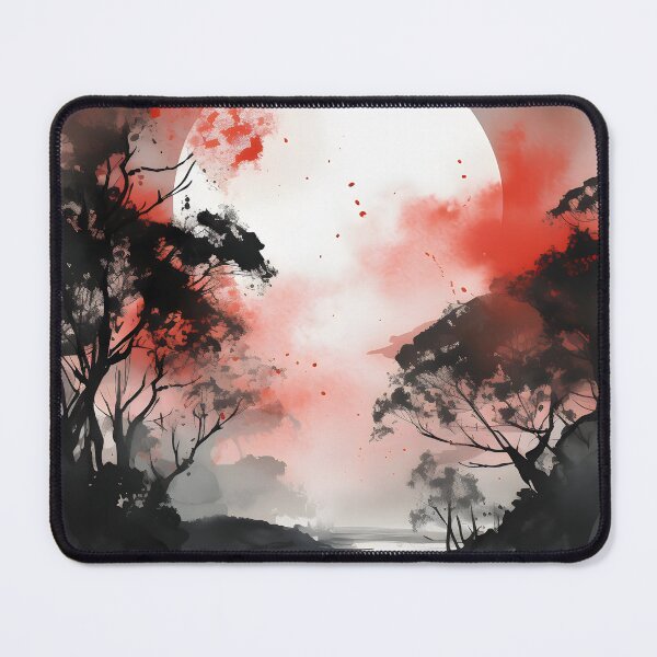 Item preview, Dark and Red Landscape - A Gloomy Watercolor Inkwash Atmospheric Wall Art, Ethereal Art designed and sold by Lightweav.