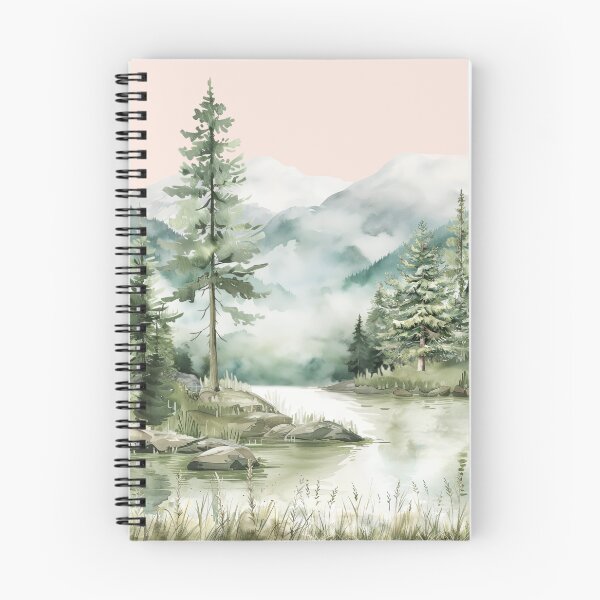 Item preview, Watercolor Pine Forest Lake mountain Aesthetic Graphic designed and sold by Nature Hues.
