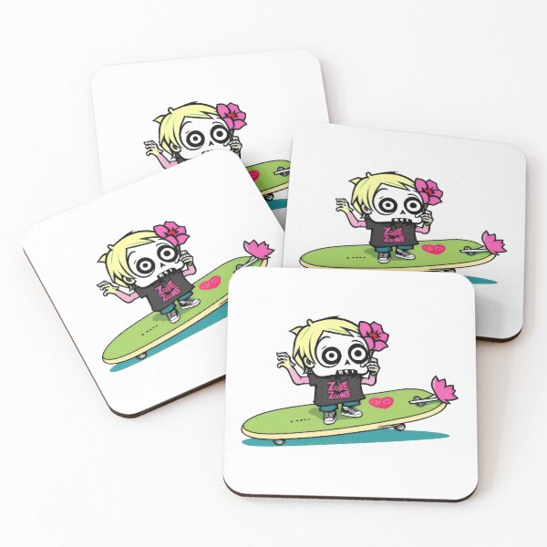 Aperçu de l'œuvre Fille zombie sur skateboard avec fleur - Design de skateur mort-vivant amusant et kawaii créée et vendue par Prime-Studio.