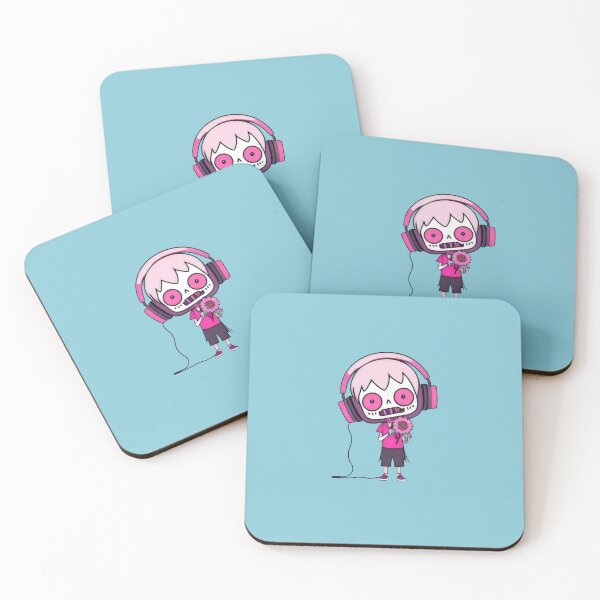Aperçu de l'œuvre Un zombie rose mignon avec un casque et une fleur - Kawaii Undead Music Lover créée et vendue par Prime-Studio.