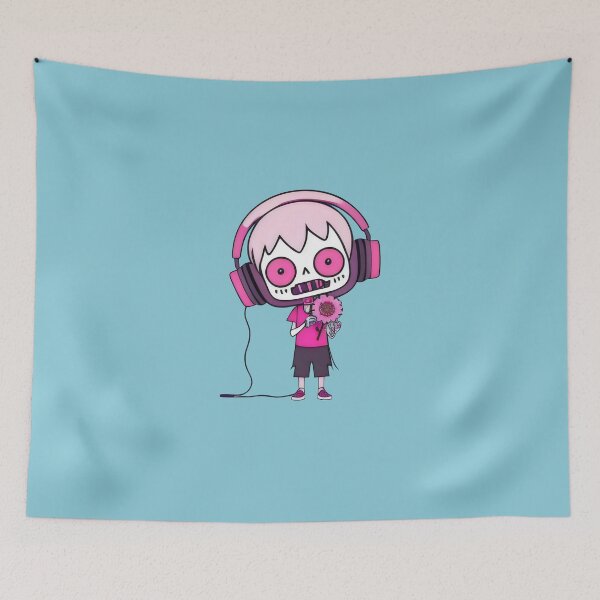 Item preview, Cute Pink Zombie with Headphones and Flower - Kawaii Undead Music Lover designed and sold by Prime-Studio.