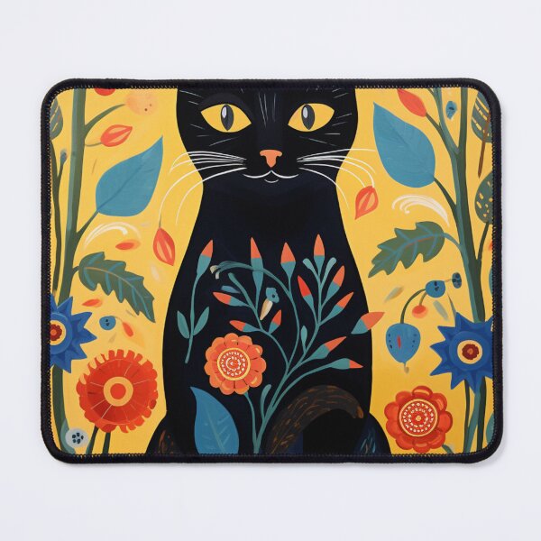 Item preview, Black Cat & Flowers Folk Art Graphic designed and sold by GrinGalore.