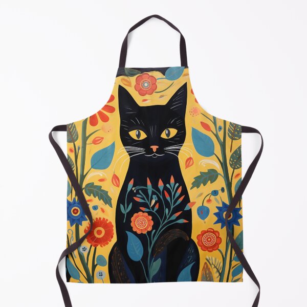 Item preview, Black Cat & Flowers Folk Art Graphic designed and sold by GrinGalore.