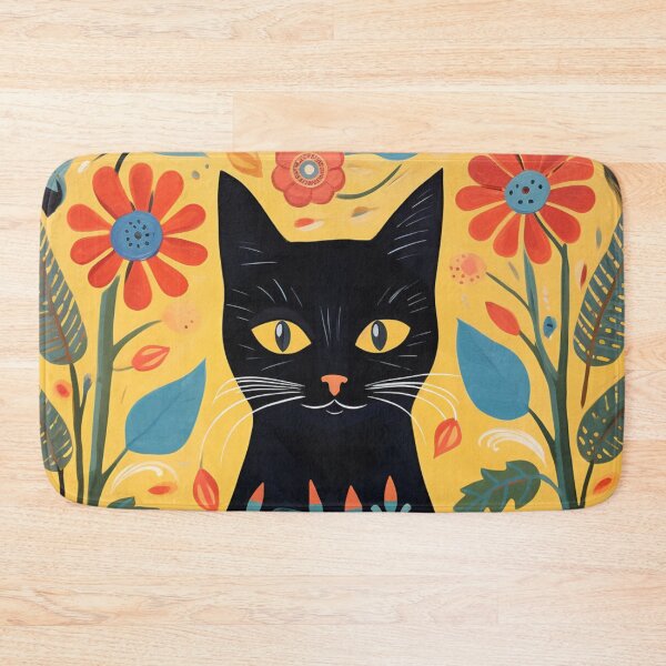Item preview, Black Cat & Flowers Folk Art Graphic designed and sold by GrinGalore.