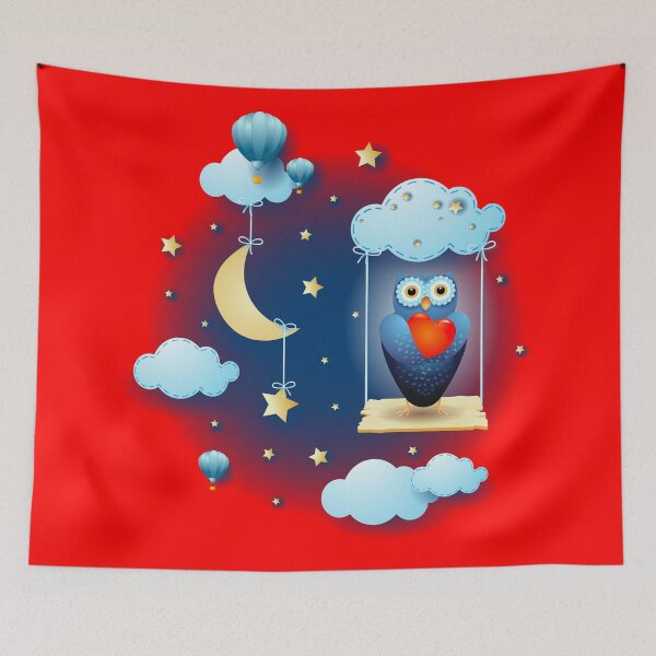 Item preview, Owl in love over the swing, at night designed and sold by LuisaVenturoli.