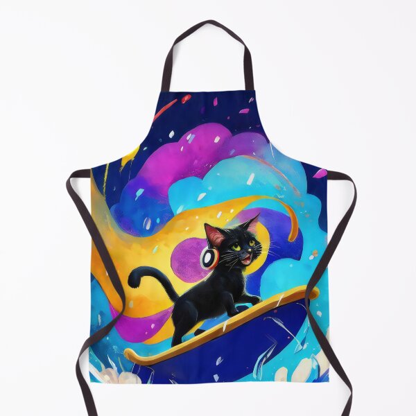 Artikelvorschau, Surfende schwarze Katze mit Kopfhörern - Psychedelisches Surfing Cat Design entworfen und verkauft von Cherry-Cat.
