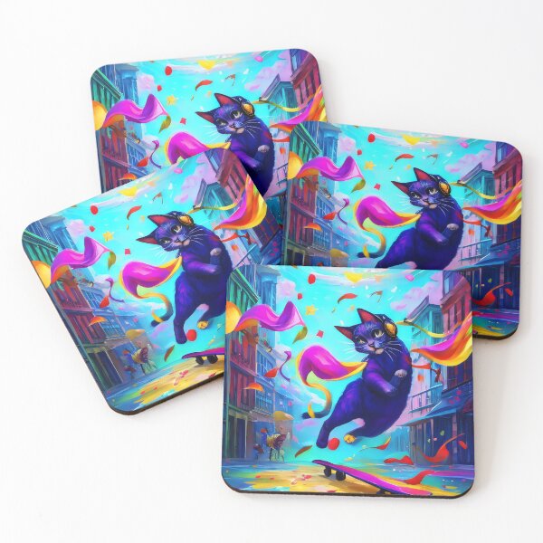 Item preview, Skateboarding Cat with Headphones - Vibrant and Fun Urban Cat Art designed and sold by Cherry-Cat.