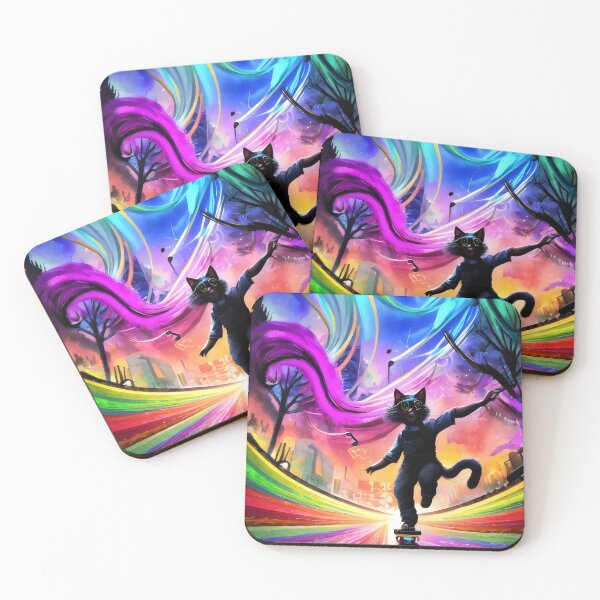 Item preview, Cosmic Skateboarding Cat with Neon Lights - Psychedelic Adventure Cat Design designed and sold by Cherry-Cat.