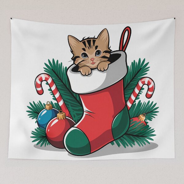 Item preview, Cute Cat in a Christmas Stocking designed and sold by PurrGreen.