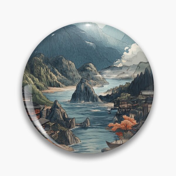 Item preview, Epic Japanese Sunrise Over a Mountain Village - Zen Landscape designed and sold by pixal-shop.