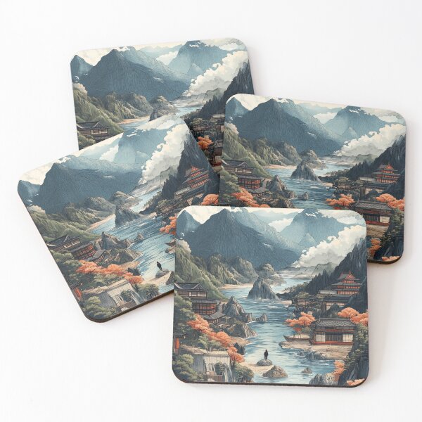 Item preview, Epic Japanese Sunrise Over a Mountain Village - Zen Landscape designed and sold by pixal-shop.