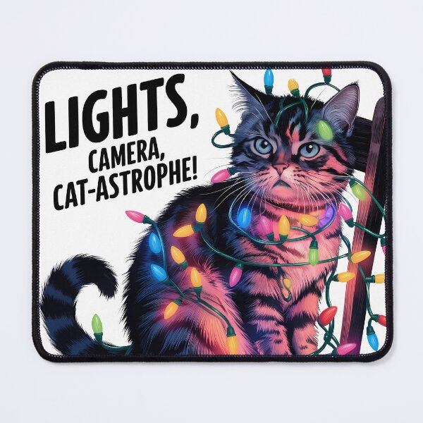 Item preview, Cat Tangled in Christmas Lights designed and sold by PurrGreen.